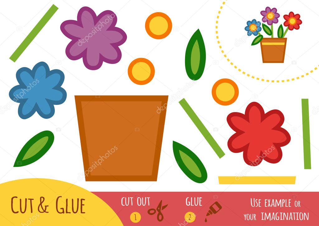 Education paper game for children, flowers in a pot