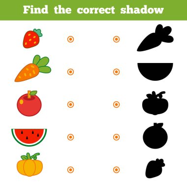 Doğru gölge, çocuklar için oyun bulmak. Dizi karikatür meyve ve sebze