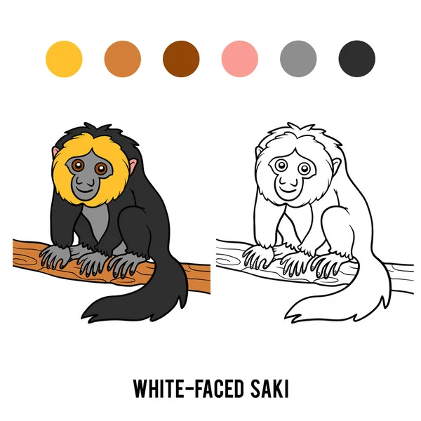 Libro para colorear, Saki de cara blanca — Vector de stock