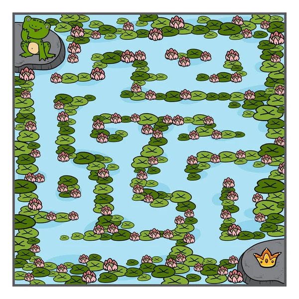 迷宫游戏对儿童、 青蛙和冠 — 图库矢量图片