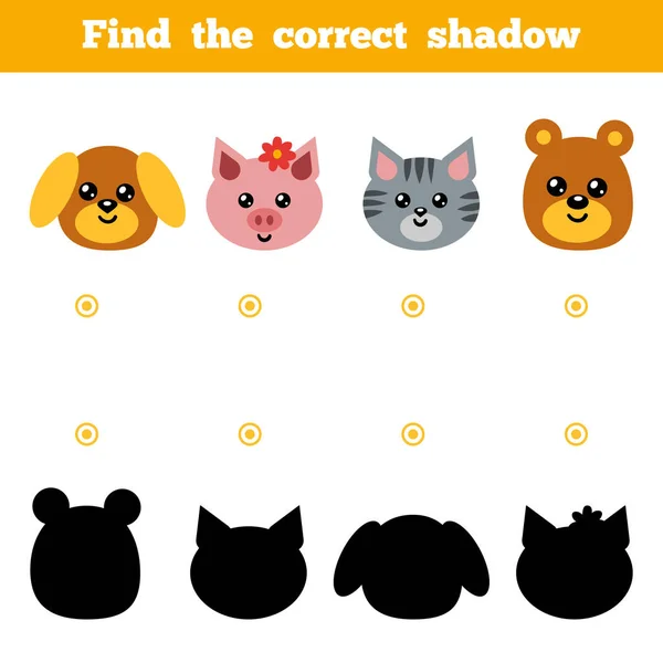 Trouver l'ombre correcte, jeu pour les enfants. Ensemble d'animaux de dessin animé — Image vectorielle