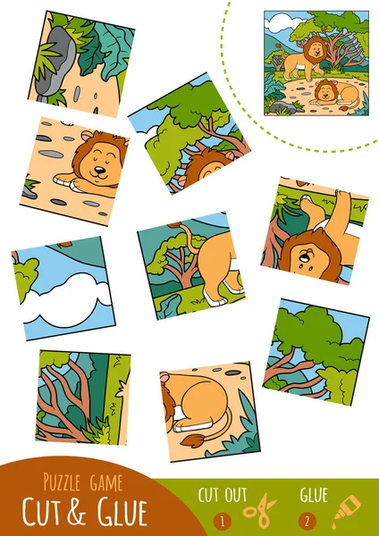 Jeu de puzzle éducatif pour enfants, Lion — Image vectorielle
