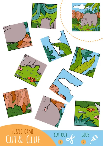 Educazione puzzle game per bambini, Rhino — Vettoriale Stock