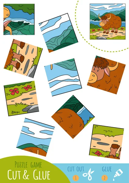 Jeu de puzzle éducatif pour enfants, Yak — Image vectorielle