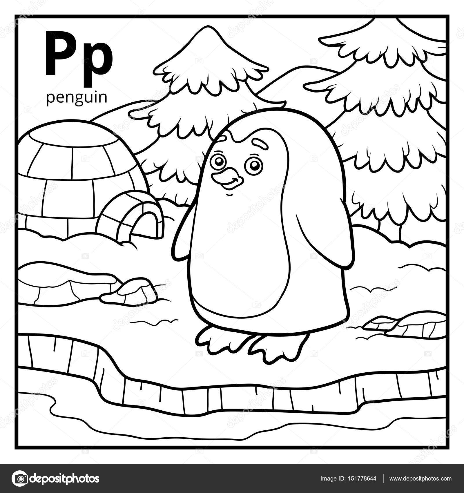 Libro da colorare per bambini alfabeto incolore Lettera P pinguino — Vettoriali di ksenya savva