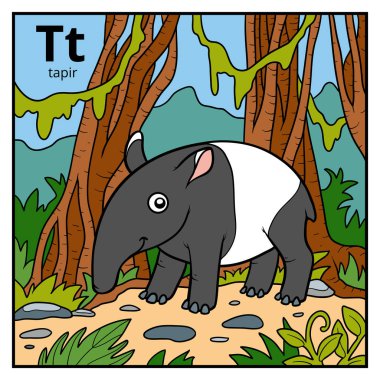 Çocuklar, T harfi için renk alfabe (tapir)