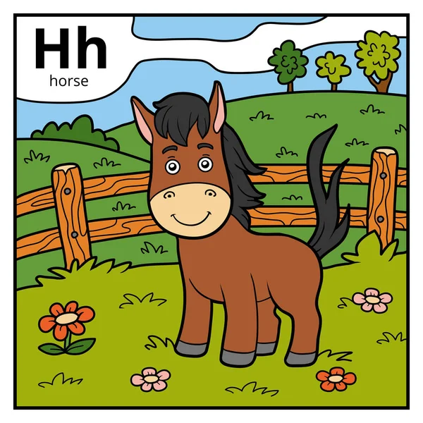Alfabeto de color para niños, letra H (caballo ) — Vector de stock