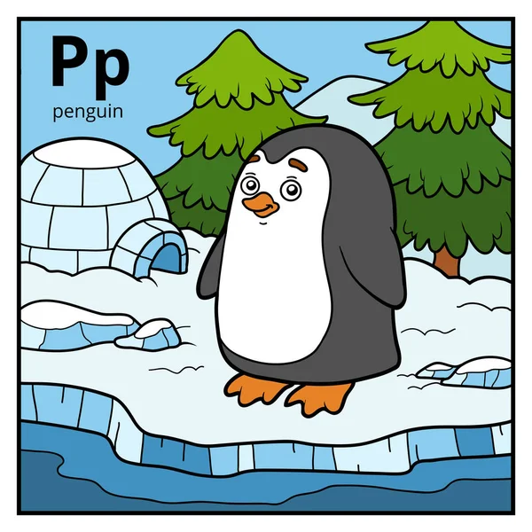 Цветной алфавит для детей, буква P (пингвин ) — стоковый вектор