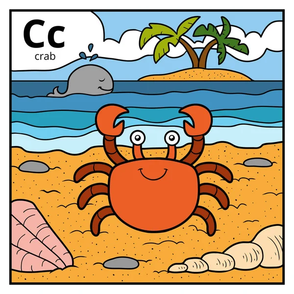 Färg alfabetet för barn, bokstaven C (krabba) — Stock vektor