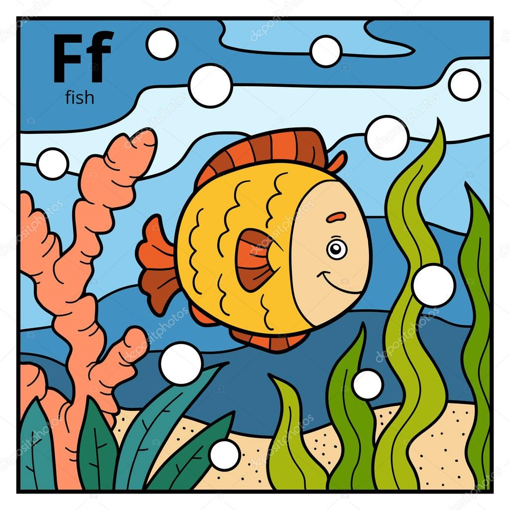 Color alphabet for children, letter F (fish)