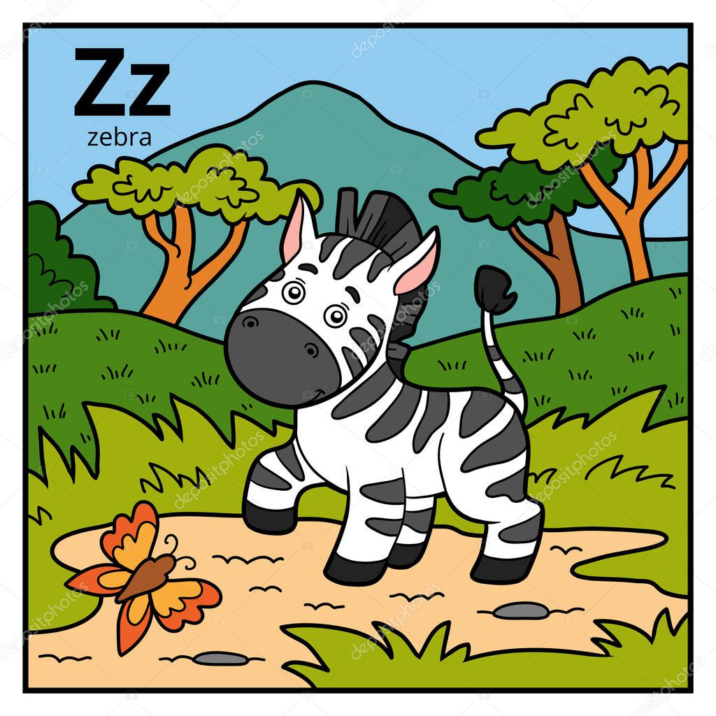 Color alphabet for children, letter Z (zebra)