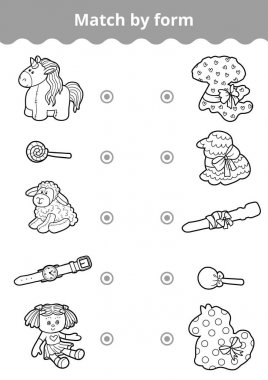 Eşleştirme oyunu, çocuklar için oyun eğitim. Kızın oyuncak ve hediye tarafından şekil bağlayın