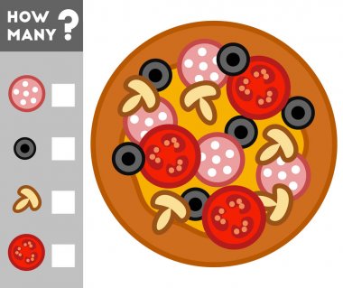 Oyun çocuklar için sayma. Kaç pizza maddelerin sayımını ve sonuç yazmak