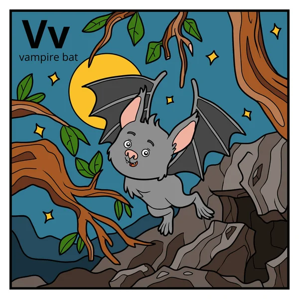 儿童彩色字母、 字母 V （吸血蝙蝠) — 图库矢量图片