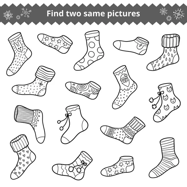 Find two identical pictures, education game for children, set of socks — Stock Vector