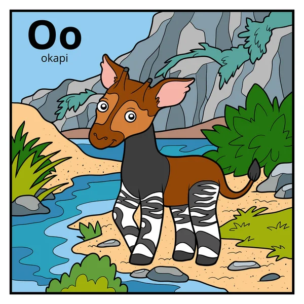 Färg alfabetet för barn, bokstaven O (okapi) — Stock vektor