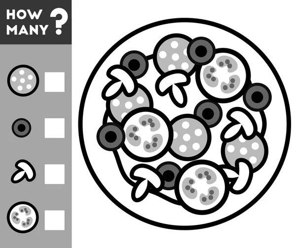 Zählspiel für Kinder. Zählen Sie, wie viele Pizza-Artikel und schreiben Sie Ergebnis — Stockvektor