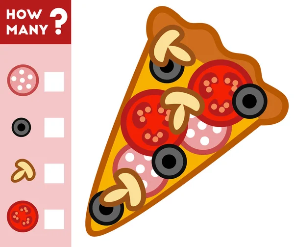 Cuenta Juego para Niños. Cuente cuántos artículos de pizza y escriba el resultado — Archivo Imágenes Vectoriales