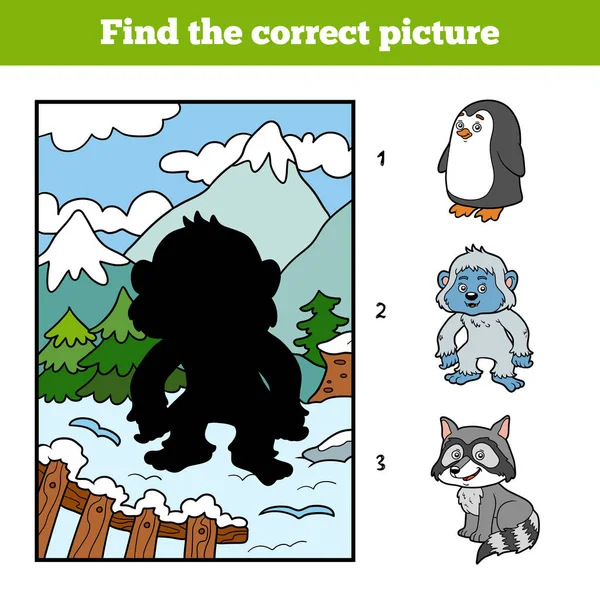 Trouver la bonne image, jeu pour les enfants, Yeti et fond — Image vectorielle