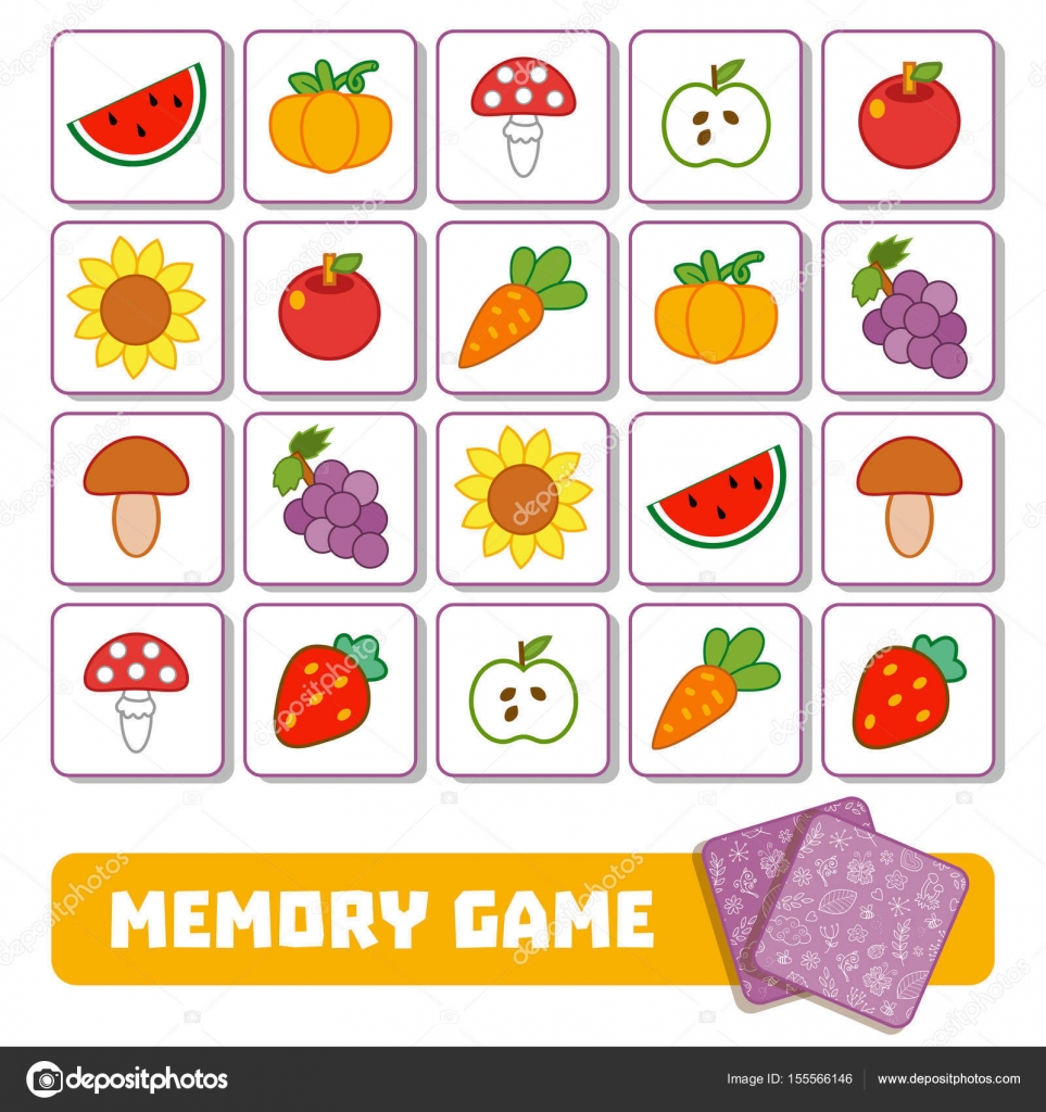 Memory Game For Children Cards With Fruits Vector Image