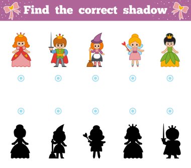 Doğru gölge, çocuklar için oyun bulmak. Çizgi film masal karakter kümesi
