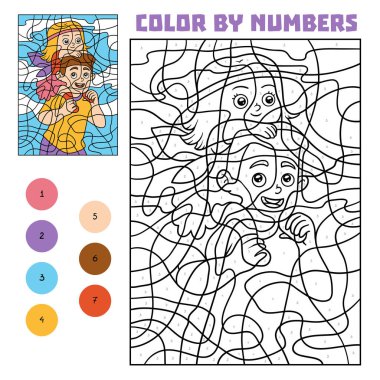 Çocuklar, baba ve kızı için numarasına göre renk