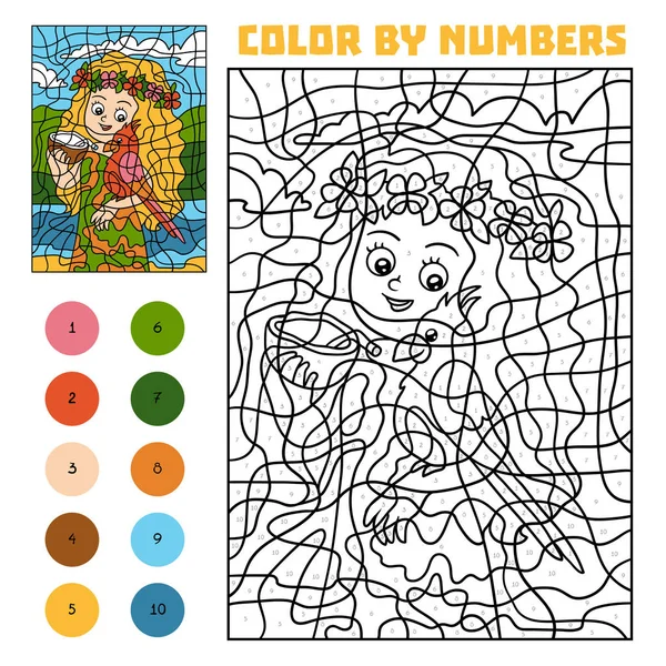 Numarasına göre renk çocuklar için bir papağan ile kız