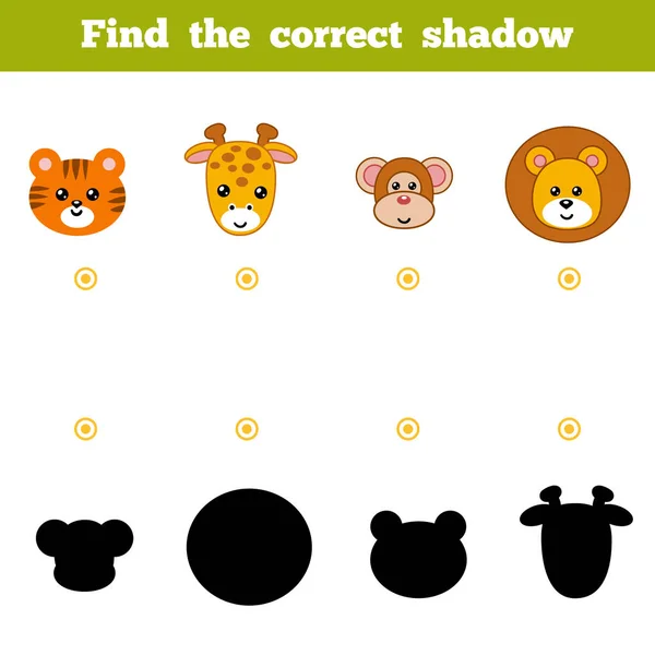 Βρείτε τη σωστή σκιά, εκπαίδευση παιχνίδι για τα παιδιά. Σύνολο ζώων ζωολογικών κήπων — Διανυσματικό Αρχείο