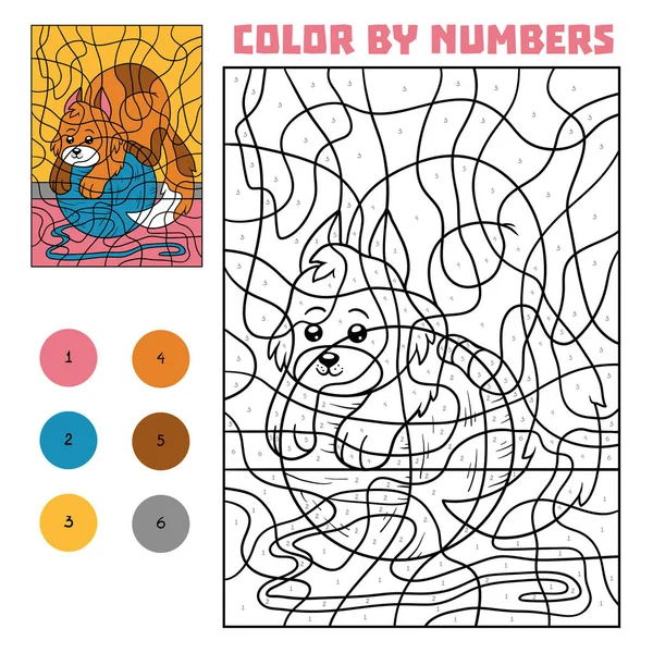 Färglägga med numret för barn, katt — Stock vektor