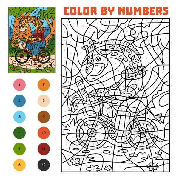 Color por número para niños, Jirafa en bicicleta — Archivo Imágenes Vectoriales