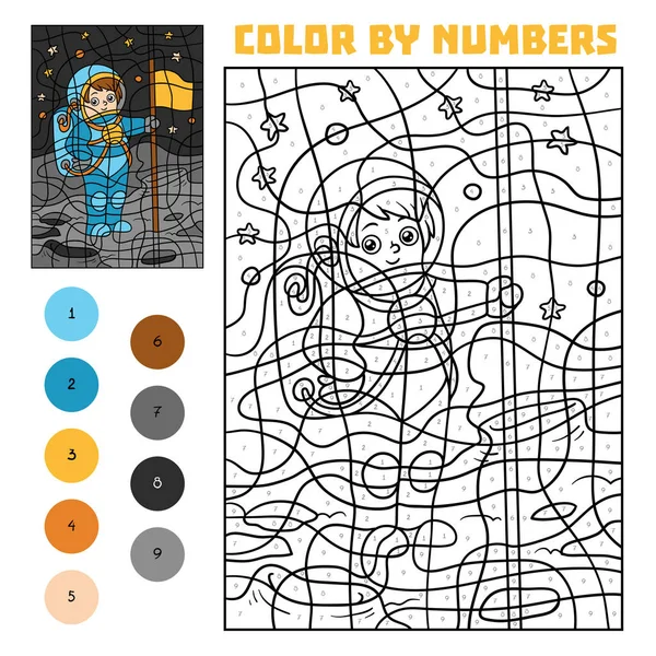 Color por número para niños, Astronauta — Archivo Imágenes Vectoriales