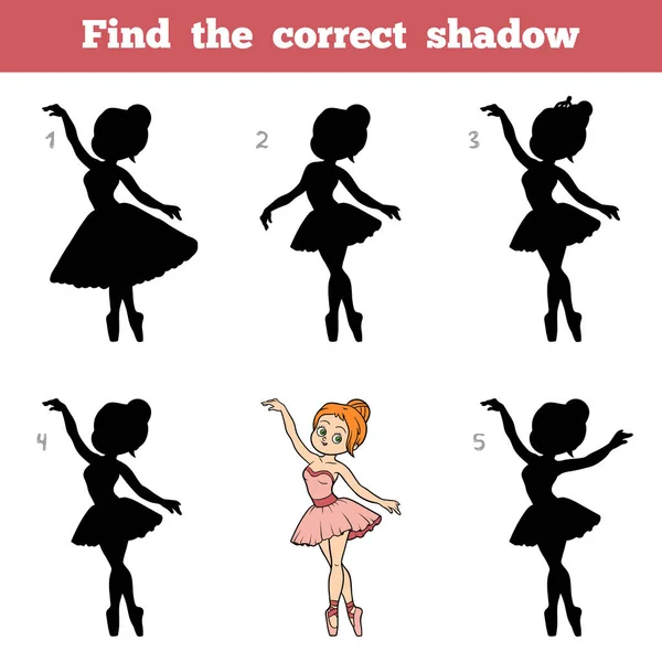 Знайти правильний тінь, ігри для дітей, балерина — стоковий вектор