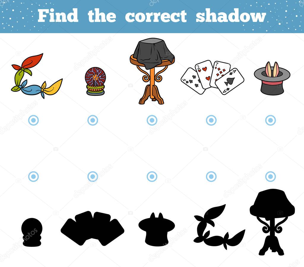Find the correct shadow. A set of accessories for the magician