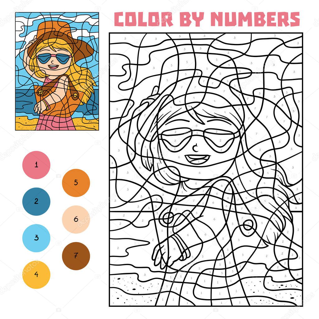 Color by number for children, Girl in sunglasses