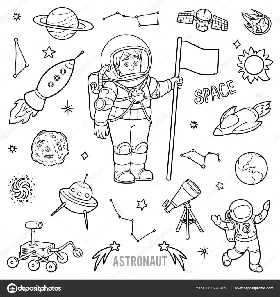 Vector set with astronaut and space objects. Black and white items Stock  Vector Image by ©ksenya_savva #158934690