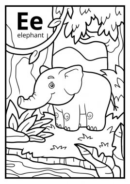 Boyama kitabı, renksiz alfabe. Harf E, fil
