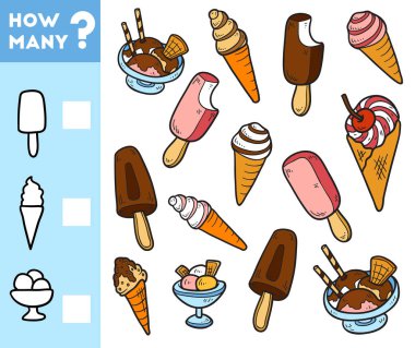Oyun okul öncesi çocuklar için sayma. Kaç buz saymak krem