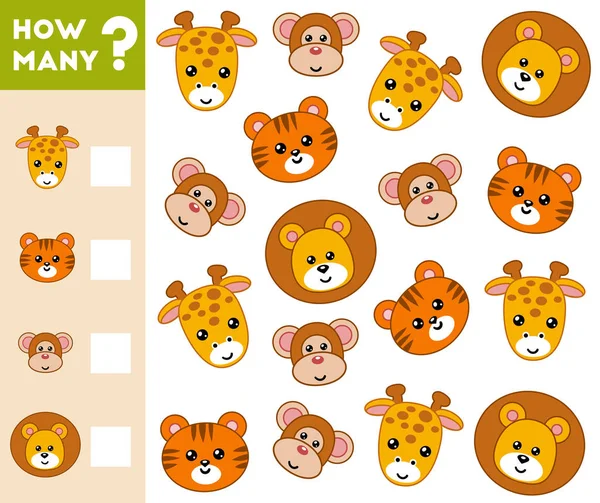 Cuenta Juego para Niños Preescolares. Cuente cuántos animales — Vector de stock