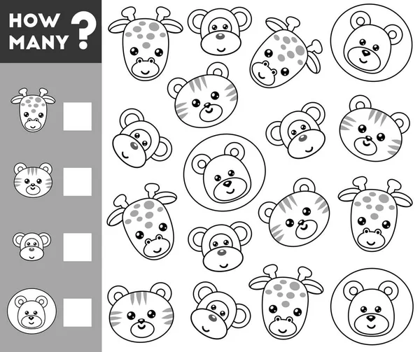 Cuenta Juego para Niños Preescolares. Cuente cuántos animales — Vector de stock