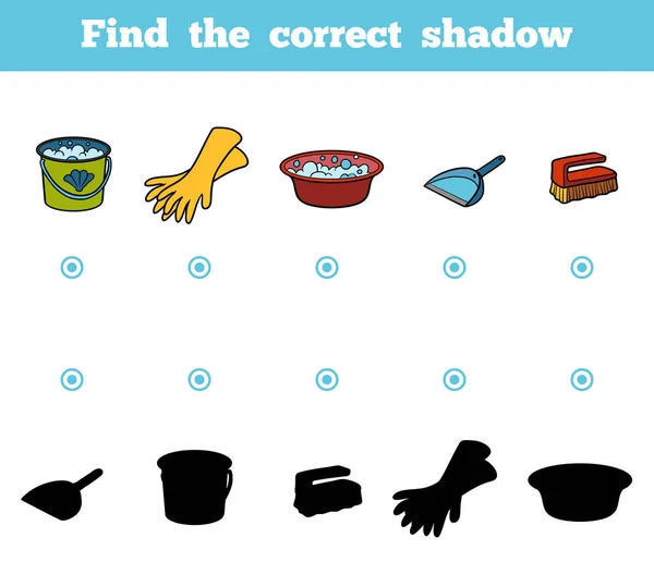 Encuentra la sombra correcta para los niños. Conjunto de objetos para limpiar — Vector de stock