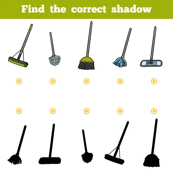 Encuentra la sombra correcta para los niños. Conjunto de objetos para limpiar — Archivo Imágenes Vectoriales