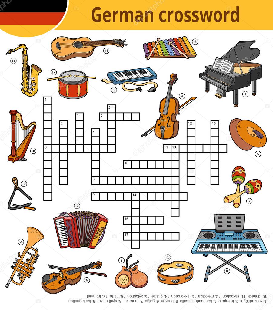 German crossword, education game for children about musical instruments