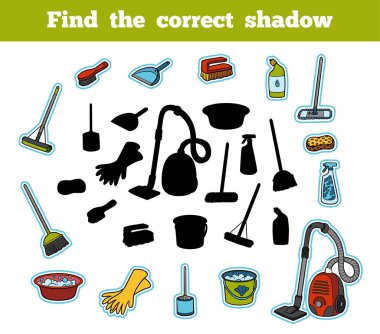 Find the correct shadow. Set of objects for cleaning clipart