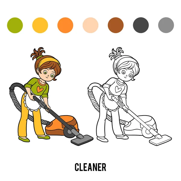 Kolorowanka, sprzątaczka — Wektor stockowy