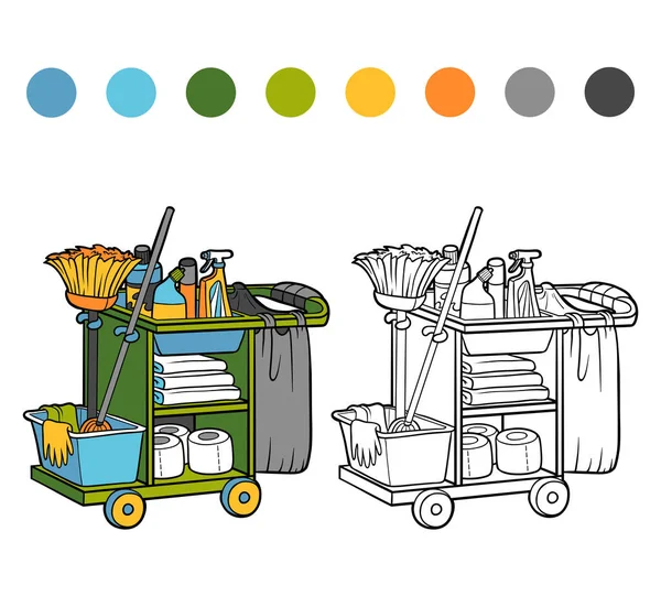 Libro para colorear, carrito de mucama — Archivo Imágenes Vectoriales