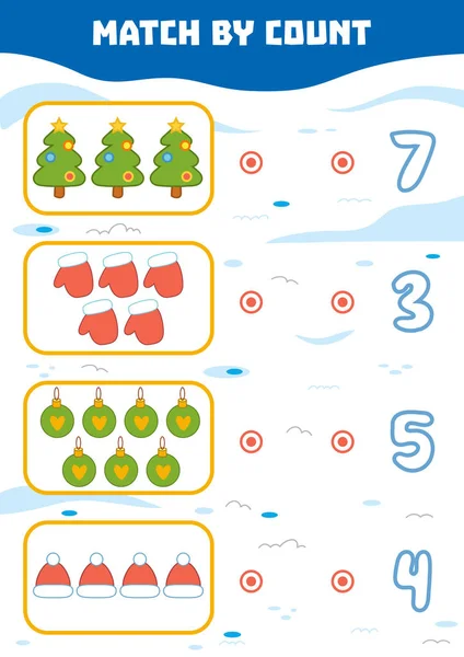 Számlálás játék az óvodáskorú gyermekek. Gróf karácsonyi tárgyak a képen, és válassza ki a helyes választ — Stock Vector