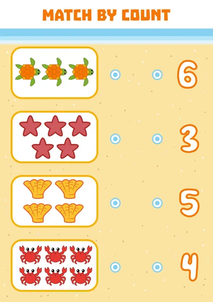 Räkna spel för förskolebarn. Räkna havslevande djur i bilden och välja rätt svar — Stock vektor