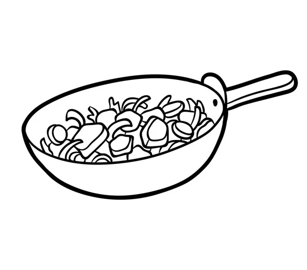 Розмальовка, Овочі на сковороді — стоковий вектор