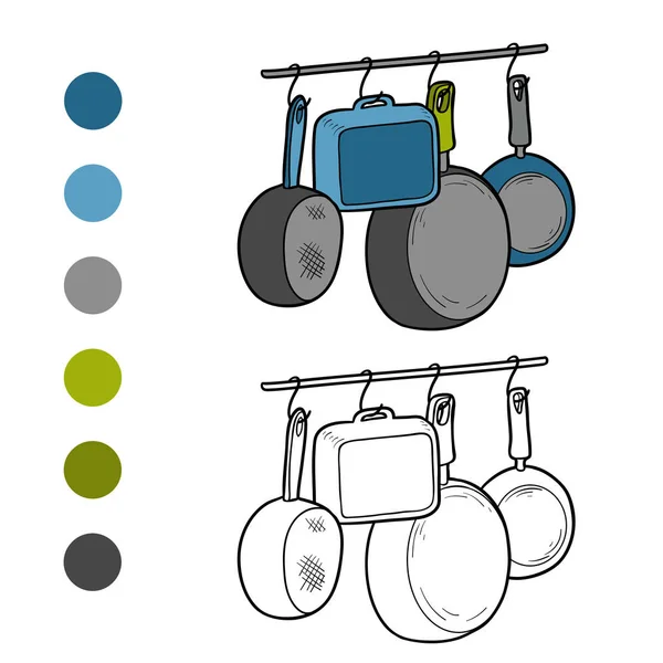 Libro para colorear, Utensilios de cocina — Archivo Imágenes Vectoriales