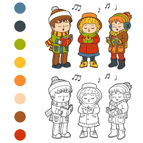 子供のクリスマスの聖歌隊の塗り絵 — ストックベクタ